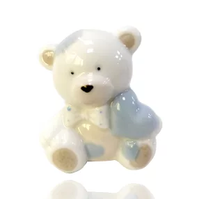 KERÁMIA MEDVE SZÍVVEL ÉS CSOKORNYAKKENDŐVEL, ÜLŐ, KÉK