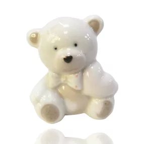   KERÁMIA MEDVE SZÍVVEL ÉS CSOKORNYAKKENDŐVEL, ÜLŐ, RÓZSASZÍN