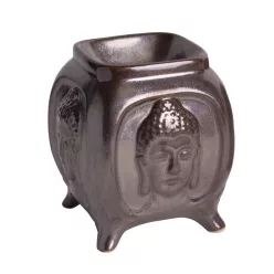 KERÁMIA OLAJMÉCSES, SZÖGLETES, BUDDHA FEJ MINTÁS, BRONZ