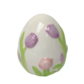 KERÁMIA TOJÁS FEHÉR, LILA ÉS RÓZSASZÍN TULIPÁNNAL