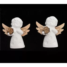 KERÁMIA, ANGYAL, FA SZÁRNNYAL, LÓHERÉVEL, FEHÉR NATÚR