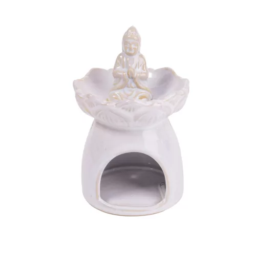KERÁMIA OLAJMÉCSES, BUDDHA, FEHÉR