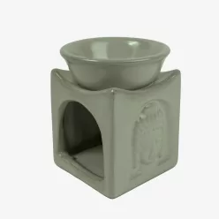 KERÁMIA OLAJMÉCSES, TÉGLALAP ALAKÚ, BUDDHA FEJJEL, ZÖLD