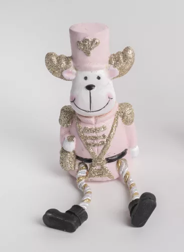 KERÁMIA DIÓTÖRŐ, SZARVAS, LÓGÓ LÁBBAL, RÓZSASZÍN