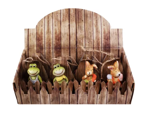 KERÁMIA BÉKA ÉS NYÚL, AKASZTÓS, KERÍTÉSES DÍSZTASAKBAN