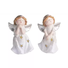   KERÁMIA VILÁGÍTÓ ANGYALLÁNY, LEDDEL, CSILLOGÓ RUHÁBAN, FEHÉR