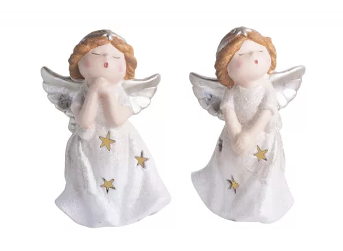 KERÁMIA VILÁGÍTÓ ANGYALLÁNY, LEDDEL, CSILLOGÓ RUHÁBAN, FEHÉR