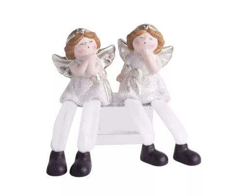 KERÁMIA ANGYALLÁNY, LÓGÓLÁBÚ, CSILLOGÓ RUHÁBAN, FEHÉR