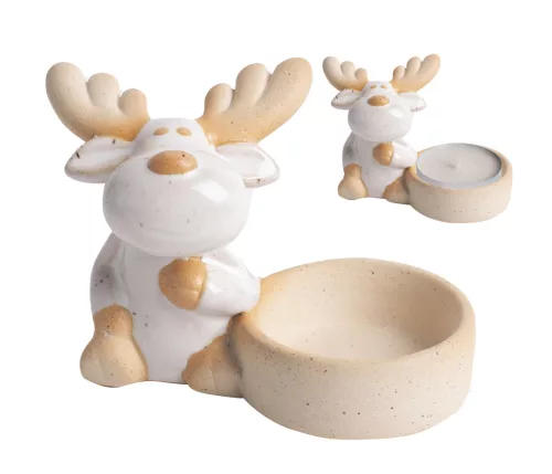 PORCELÁN MÉCSES TARTÓ, SZARVAS, FEHÉR KRÉM
