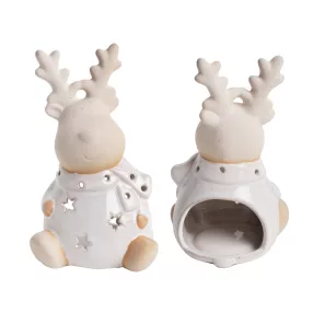 PORCELÁN MÉCSES TARTÓ, SZARVAS, FEHÉR KRÉM