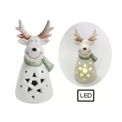 PORCELÁN RÉNSZARVAS, LEDDEL, FEHÉR ZÖLD