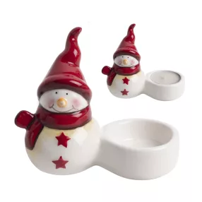 PORCELÁN MÉCSES TARTÓ, HÓEMBER, PIROS FEHÉR