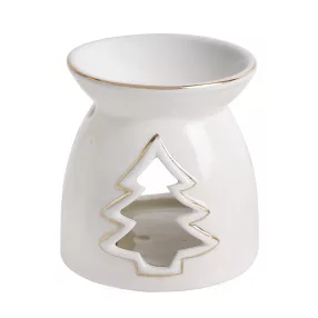 PORCELÁN OLAJMÉCSES, FENYŐFÁS, FEHÉR ARANY