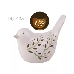 PORCELÁN LED MADÁR, ÁTTÖRT, VIRÁGOS, FEHÉR