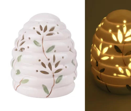 PORCELÁN LED TOJÁS, ÁTTÖRT, VIRÁGOS, FEHÉR