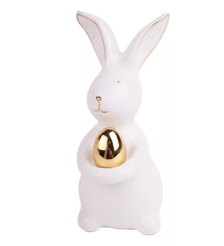 PORCELÁN NYÚL, ARANY TOJÁSSAL, FEHÉR ARANY