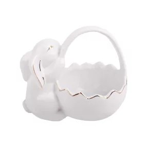 PORCELÁN KOSÁR, NYÚLLAL, FEHÉR ARANY