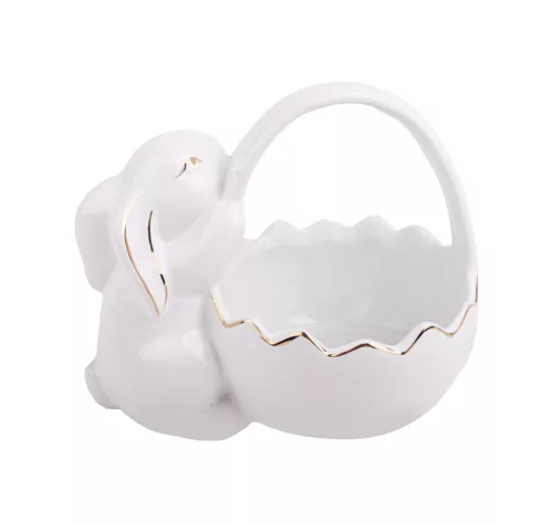 PORCELÁN KOSÁR, NYÚLLAL, FEHÉR ARANY