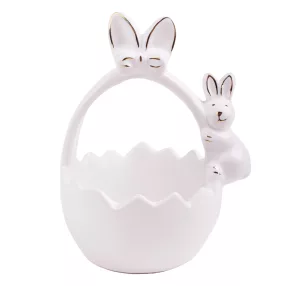 PORCELÁN KOSÁR, NYÚLLAL, FEHÉR ARANY