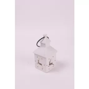 PORCELÁN LÁMPÁS LEDDEL, FEHÉR, SZARVAS MINTÁS