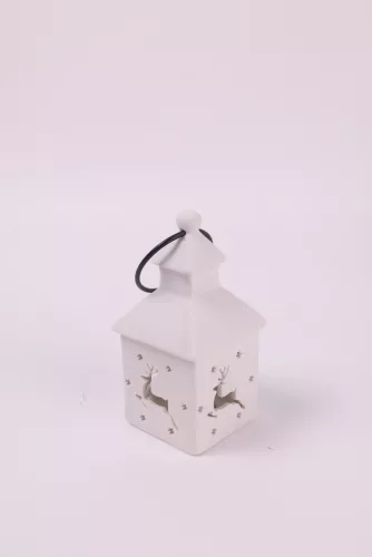 PORCELÁN LÁMPÁS LEDDEL, FEHÉR, SZARVAS MINTÁS