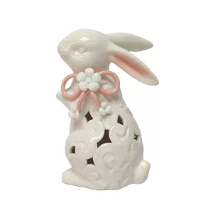 PORCELÁN NYÚL, ÁTTÖRT, MASNIVAL, VIRÁGOS, FEHÉR