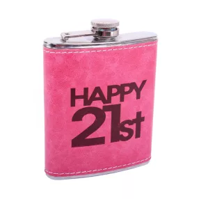   LAPOSÜVEG ROZSDAMENTES ACÉL, HAPPY 21TH - BOLDOG 21.-ET FELIRAT, RÓZSASZÍN MŰBŐR