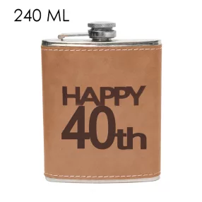   LAPOSÜVEG, ROZSDAMENTES ACÉL, HAPPY 40TH - BOLDOG 40.-ET FELIRAT, BARNA MŰBŐR