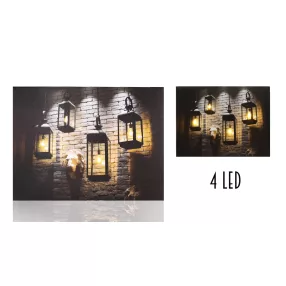 CANVAS VILÁGÍTÓ KÉP 4 LEDDEL, NÉGY LÓGÓ FÉM LÁMPÁS