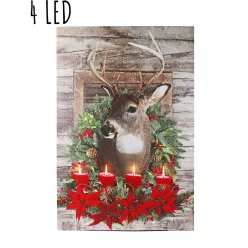   CANVAS VILÁGÍTÓ KÉP 4 LEDDEL, RÉNSZARVAS ADVENTI KOSZORÚVAL, PIROS