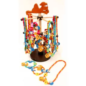 WOODEN NECKLACE TEVECLUB 72PC/STAND