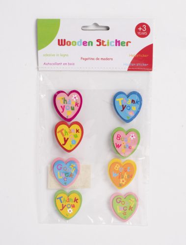 312076 WOODEN STICKERS  HEARTS SET OF 9
