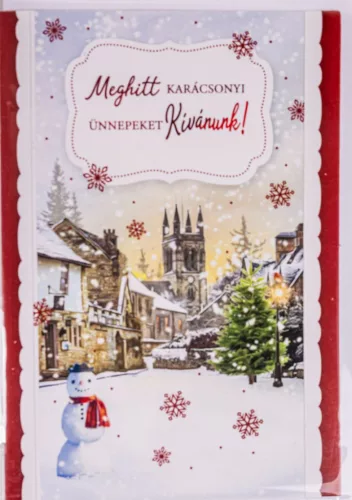 KÉPESLAP+BORÍTÉK, HÓEMBER, HAVAS VÁROS, MEGHITT KARÁCSONYI ÜNNEKEPEKET KÍVÁNUNK! FELIRAT