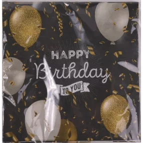   PARTY PAPÍR SZALVÉTA, 20 DARABOS, HAPPY BIRTHDAY FELIRATTAL, ARANY FEKETE
