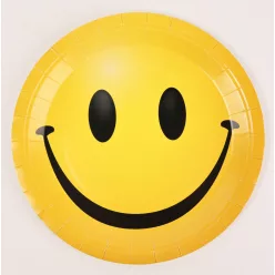   PARTY PAPÍR TÁNYÉR, 10 DARABOS SZETT, SMILE MINTÁZATÚ, SÁRGA