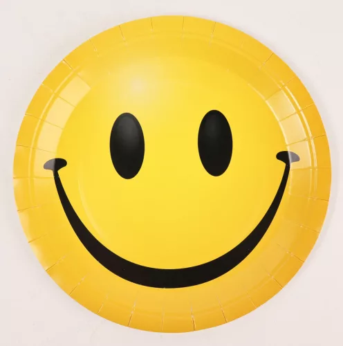 PARTY PAPÍR TÁNYÉR, 10 DARABOS SZETT, SMILE MINTÁZATÚ, SÁRGA