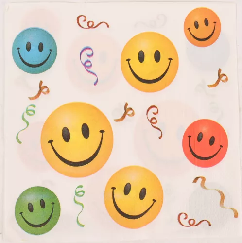 PARTY PAPÍR SZALVÉTA, 20 DARABOS SZETT, 2 RÉTEGŰ, SMILE MINTÁZATÚ, SÁRGA
