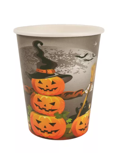 PARTY PAPÍR POHÁR, HALLOWEENI DEKORÁCIÓ, 10 DARABOS SZETT, HALLOWEEN TÖK SEPRŰVEL, BOSZORKÁNYKALAPBAN