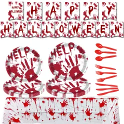   PARTY PAPÍR TÁNYÉR, HALLOWEENI DEKORÁCIÓ, 10 DARABOS SZETT, VÉRES KÉZNYOMOKKAL