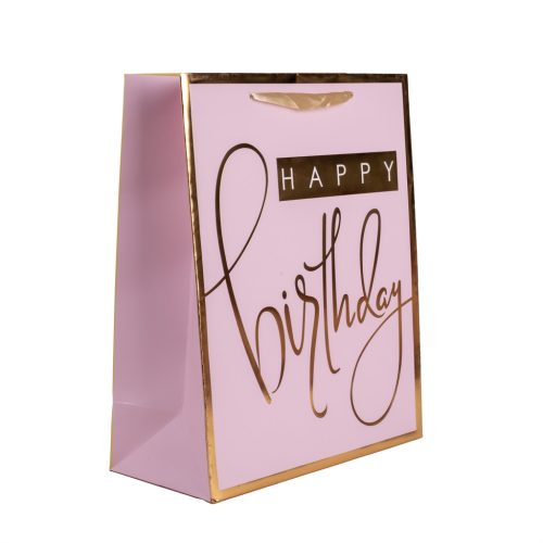 PAPÍRTASAK MATT, ARANY FÉNYES NYOMÁSSAL, RÓZSASZÍN, ARANY HAPPY BIRTHDAY FELIRAT, KÁRTYA
