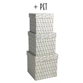   PAPÍRDOBOZ SZETT, 3 DARABOS, KOCKA ALAKÚ, KOSÁRFONAT MINTÁS