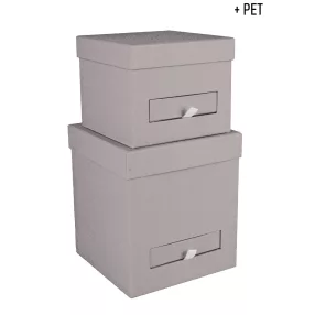PAPÍRDOBOZ FLOKKOLT SZETT, 2 DARABOS, FIÓKOS, BETONSZÜRKE