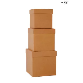   PAPÍRDOBOZ FLOKKOLT SZETT, 3 DARABOS, KOCKA ALAKÚ, BARNA-NUGÁT