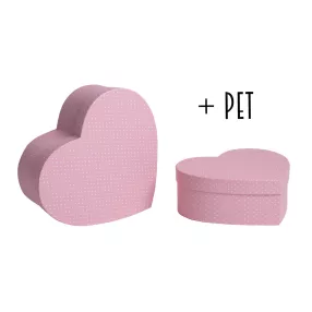   PAPÍRDOBOZ SZETT, 2 DARABOS, SZÍV ALAKÚ, CANDY PINK, SILENCE PÖTTYÖKKEL + PET