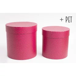   PAPÍRDOBOZ SZETT, 2 DARABOS, KEREK, PERSIAN RED, SILENCE PÖTTYÖKKEL + PET