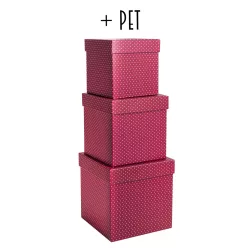   PAPÍRDOBOZ SZETT, 3 DARABOS, NÉGYZET ALAKÚ, PERSIAN RED, SILENCE PÖTTYÖKKEL + PET