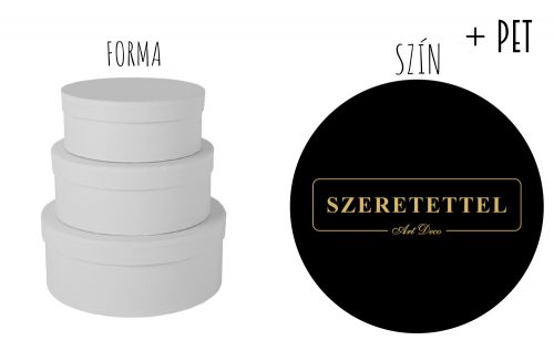 PAPÍRDOBOZ SZETT MŰANYAG BETÉTTEL, 3 DARABOS, KEREK, FEKETE, ARANY KERETES SZERETETTEL FELIRAT