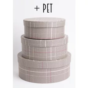   PAPÍRDOBOZ SZETT MŰANYAG BETÉTTEL, 3 DARABOS, KEREK ALAKÚ, ESZTERHÁZI BARNA