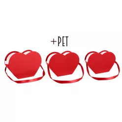   PAPÍRDOBOZ SZETT MŰANYAG BETÉTTEL, 3 DARABOS, SZÍV ALAKÚ, SZALAG FÜLLEL, PIROS