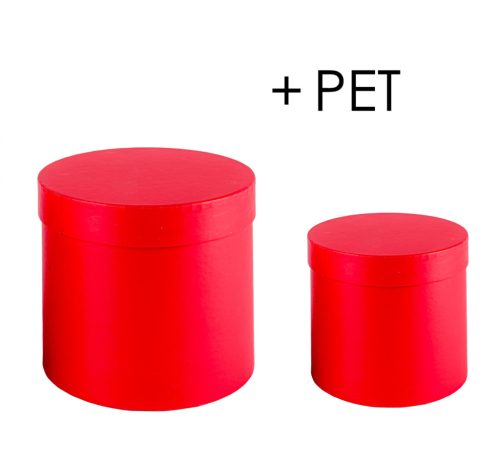 PAPÍRDOBOZ SZETT MŰANYAG BETÉTTEL, 2 DARABOS, KEREK ALAKÚ, KISS RED